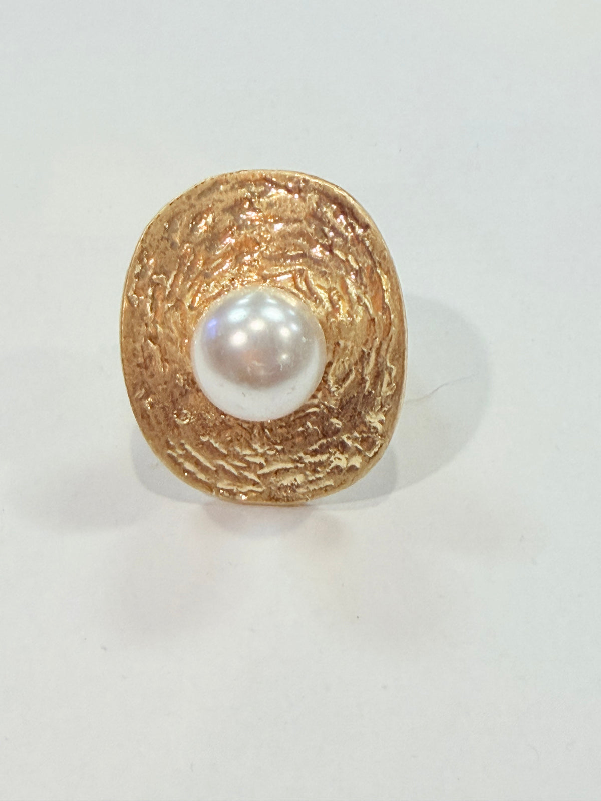 Pearl Center Textured Stretch Ring