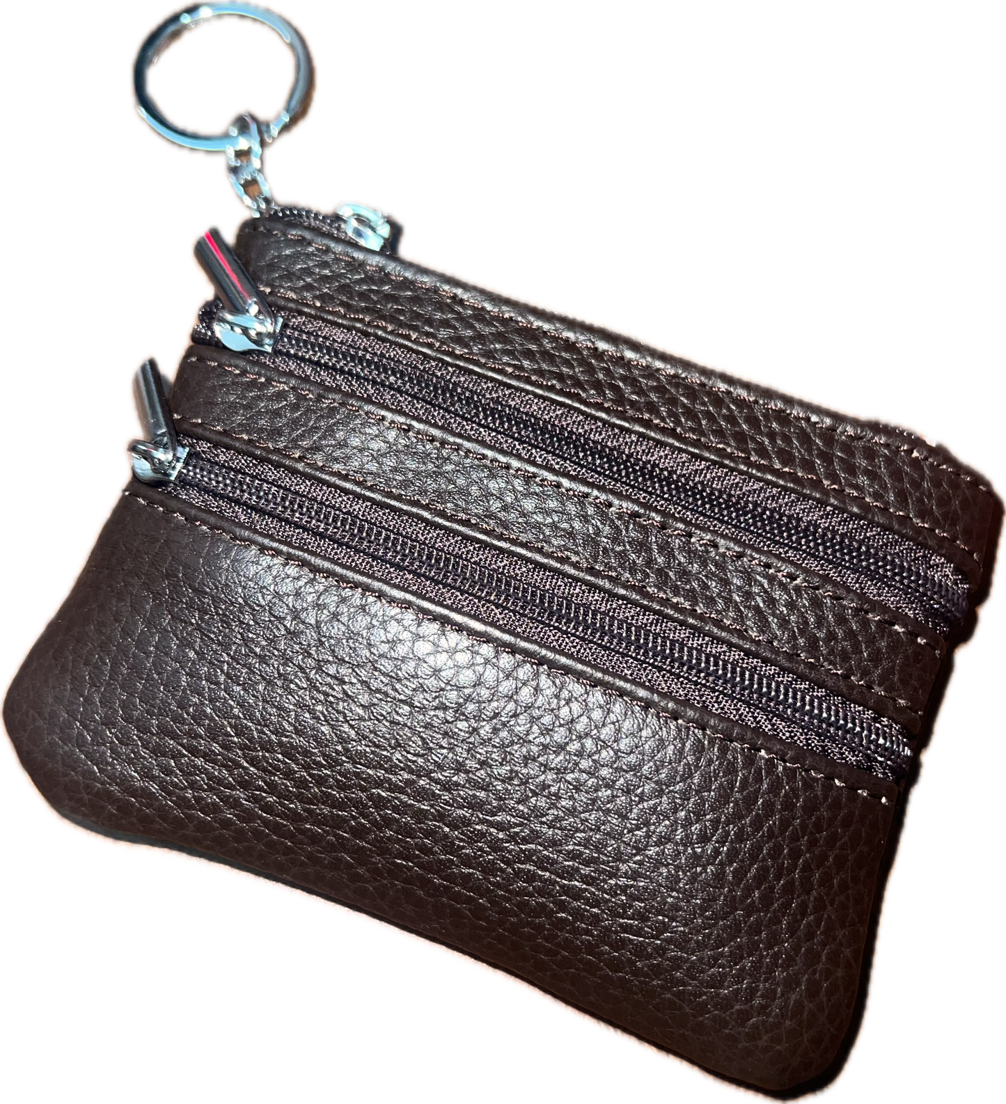 Genuine Leather Triple-Zip Wallet with Keychain