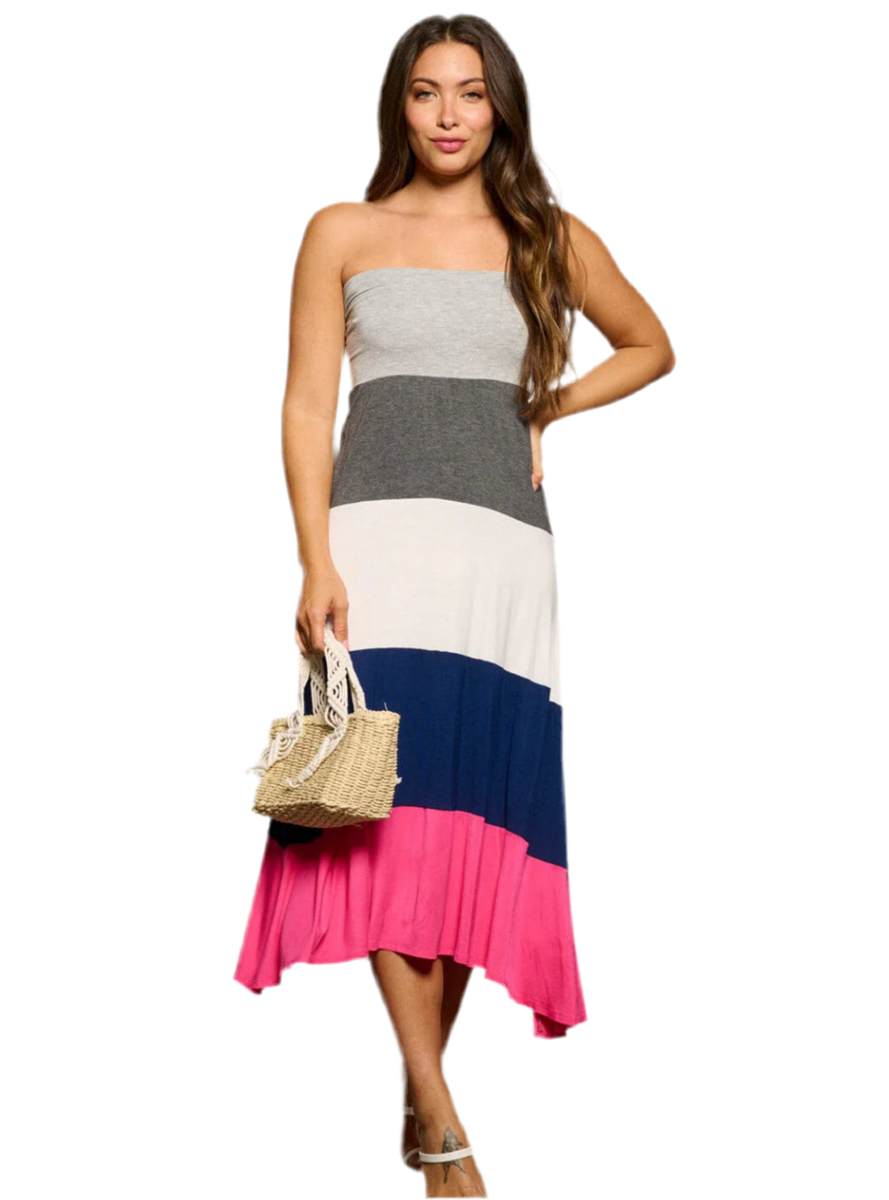 Blocked Strapless Maxi Dress