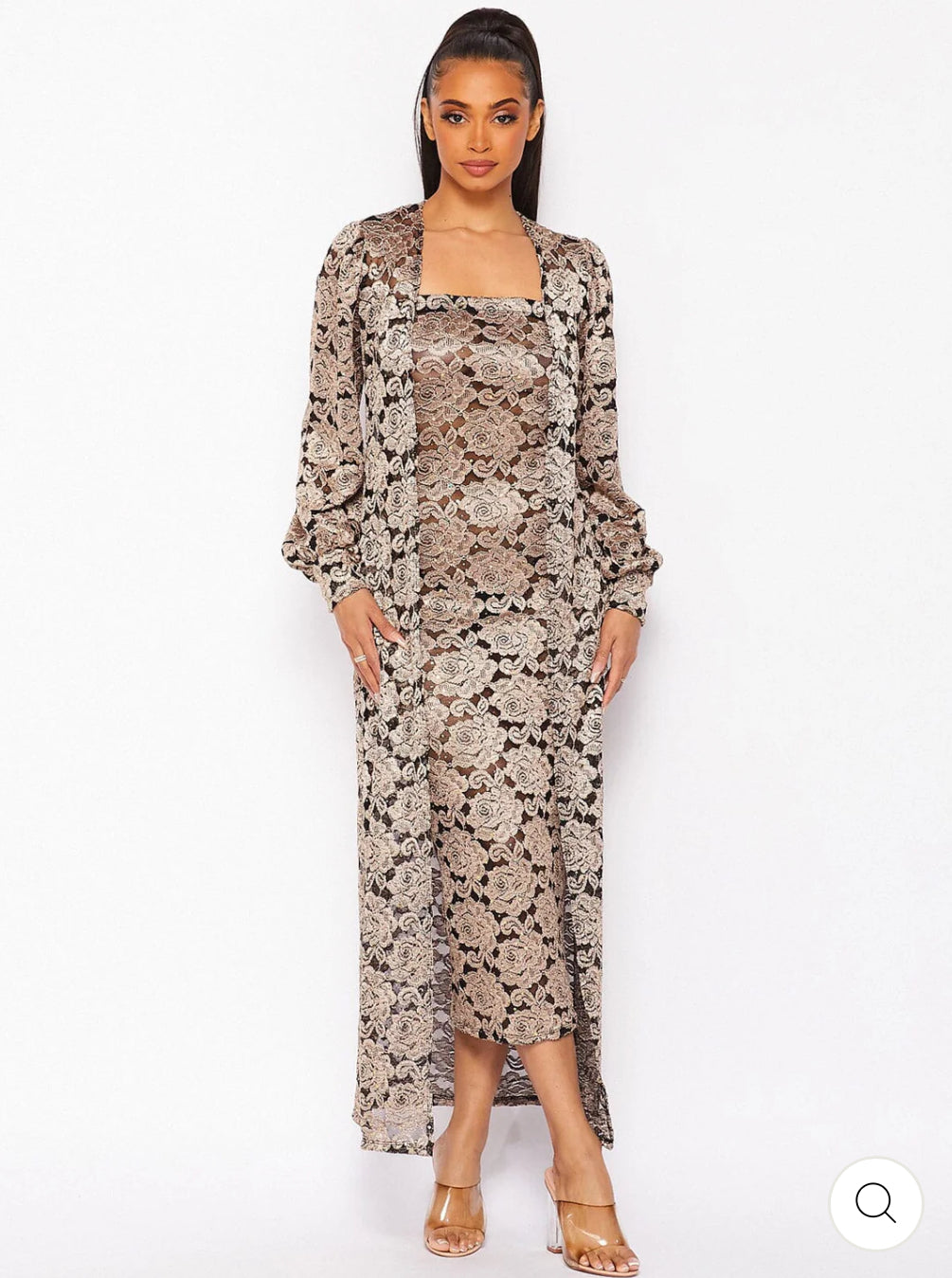 Rosé Gold Luxe Lace Set – Strapless Dress & Duster Combo