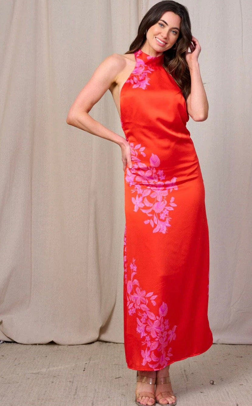 Blossom Blaze Satin Maxi