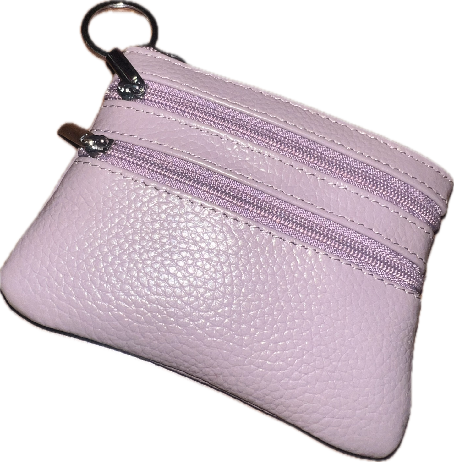 Genuine Leather Triple-Zip Wallet with Keychain