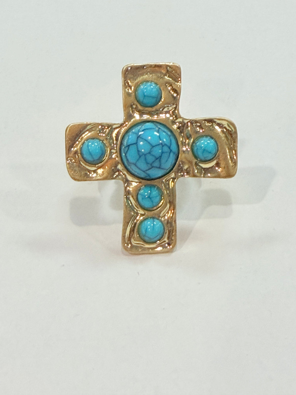 Turquoise Faith Cross Stretch Ring