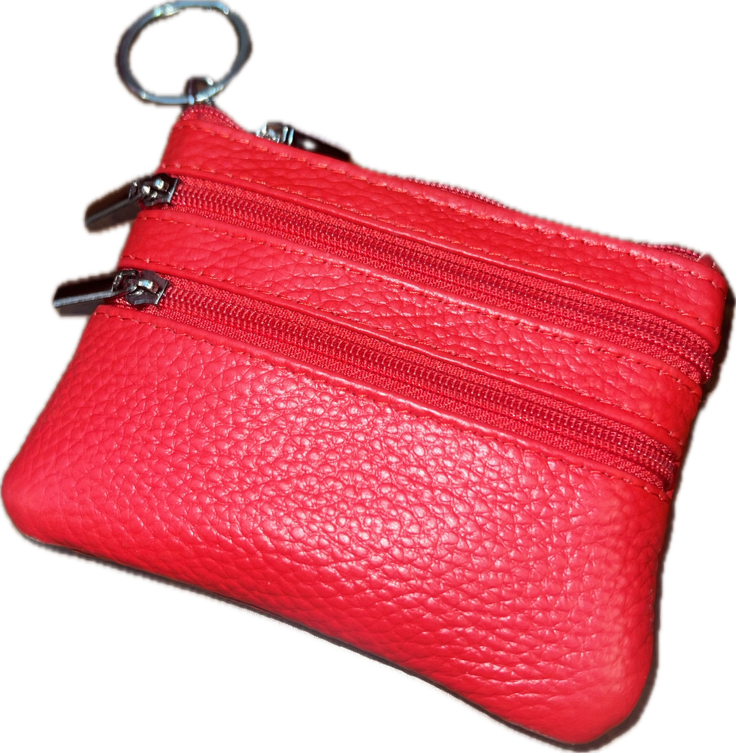 Genuine Leather Triple-Zip Wallet with Keychain