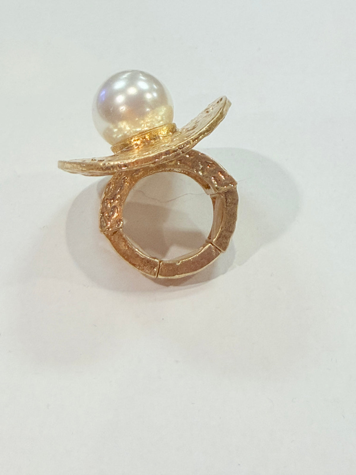 Pearl Center Textured Stretch Ring