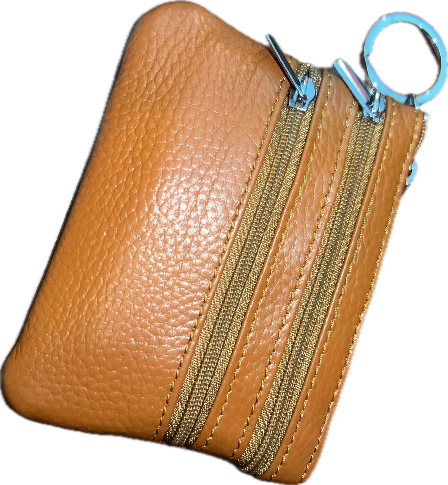 Genuine Leather Triple-Zip Wallet with Keychain
