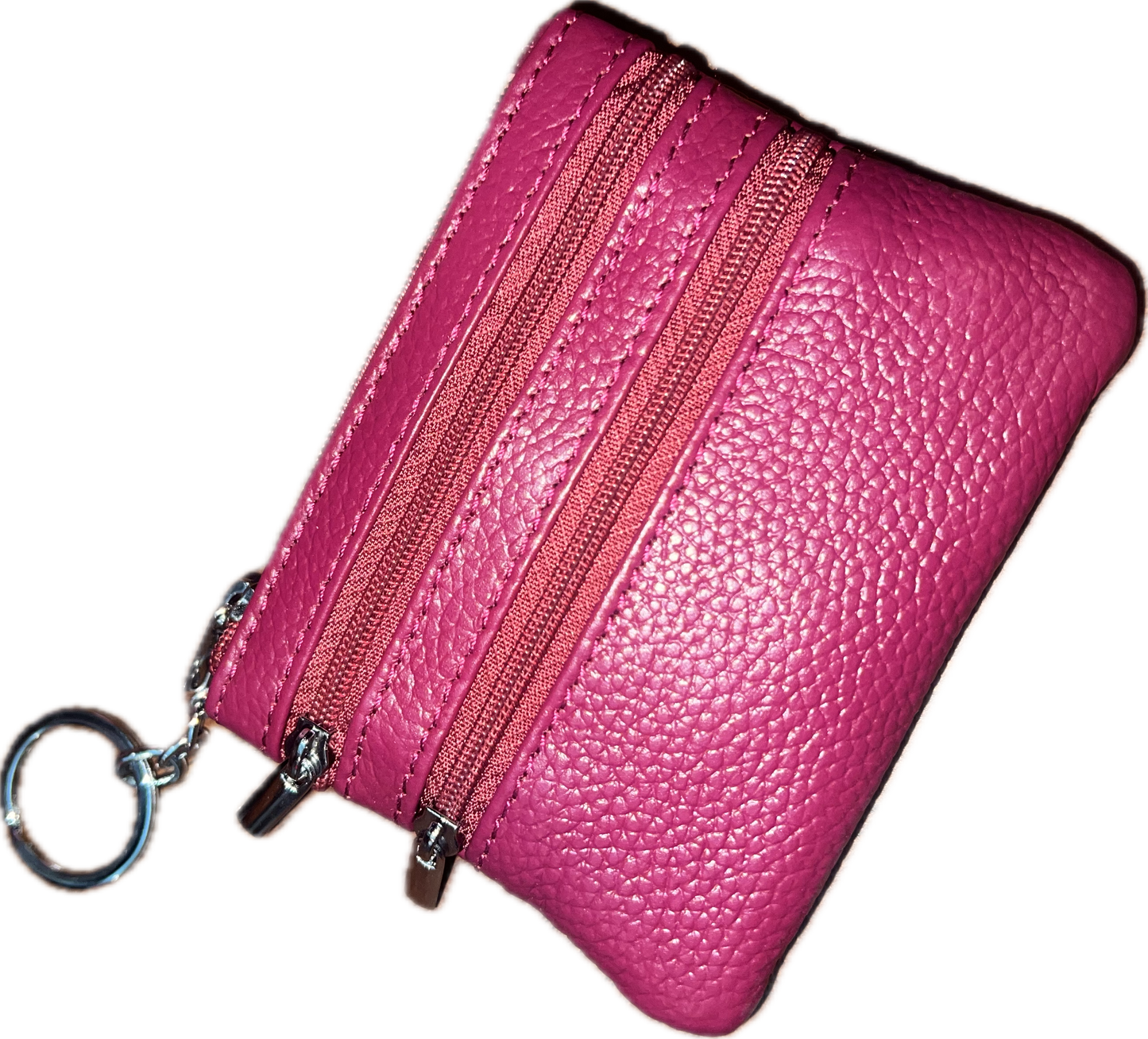Genuine Leather Triple-Zip Wallet with Keychain