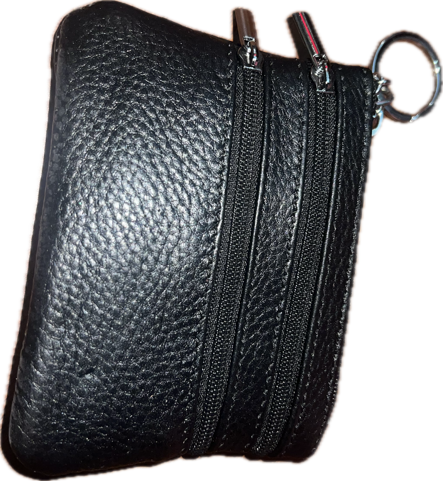 Genuine Leather Triple-Zip Wallet with Keychain