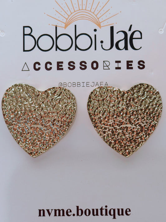 Golden Texture Heart Stud Earrings