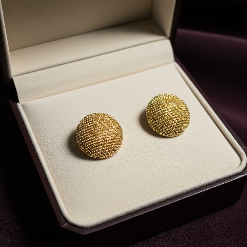 Golden Texture Button Stud Earrings